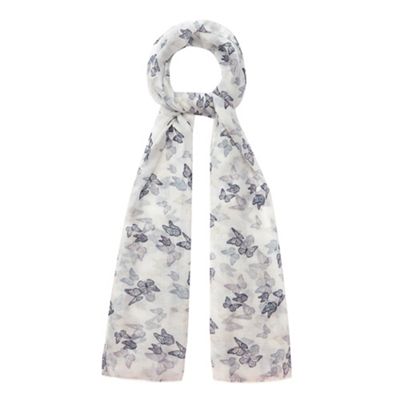Navy butterfly print fringed scarf